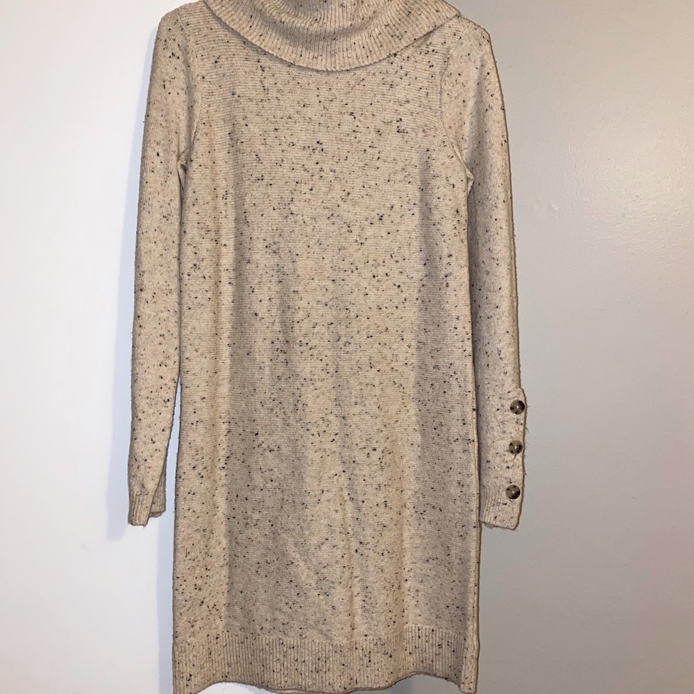 Loft Tan Marled Cowl Neck Sweater Dress